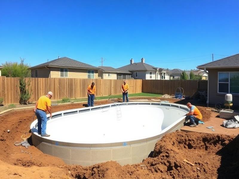 Fiberglass pool shell being set in a Utah County backyard at the base of the Wasatch Range